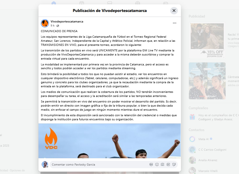 Vivo Deportes Catamarca, de Roberto Chacón (Presidente del Circulo de Periodistas de Catamarca). Vivo Deportes Catamarca, de Roberto Chacón (Presidente del Circulo de Periodistas de Catamarca).