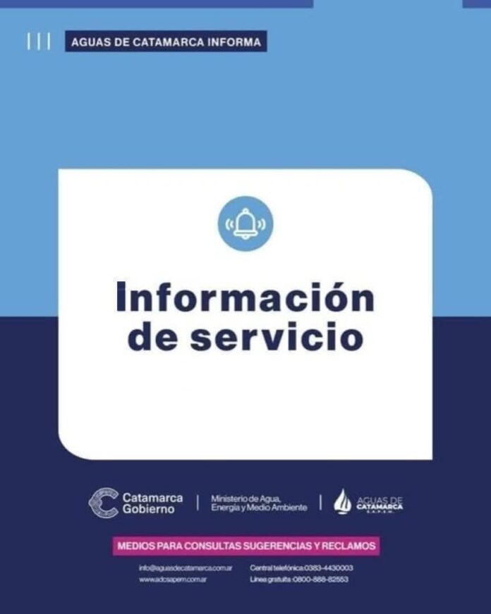 Aguas de Catamarca informa los horarios de distribución zona oeste