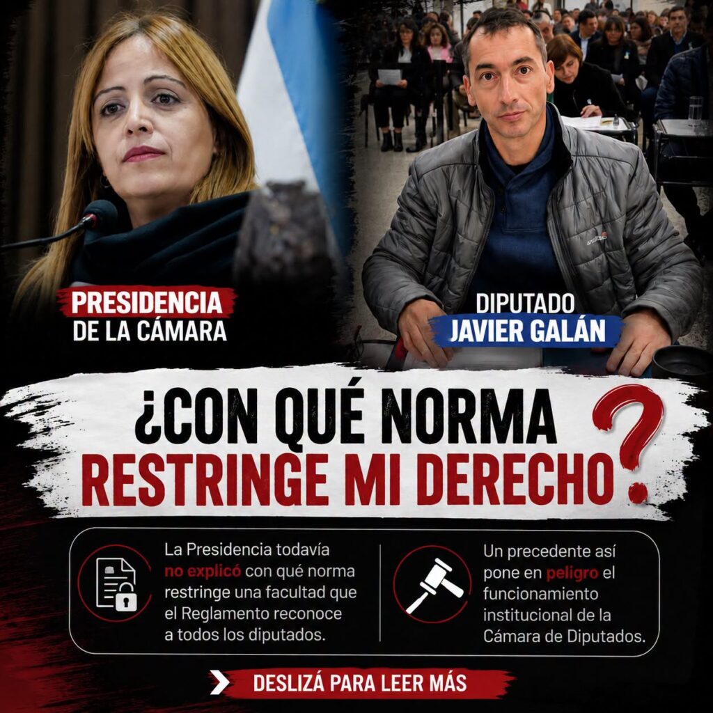 Galán cuestiona a Fedeli y advierte sobre un “precedente peligroso” en la Cámara de Diputados