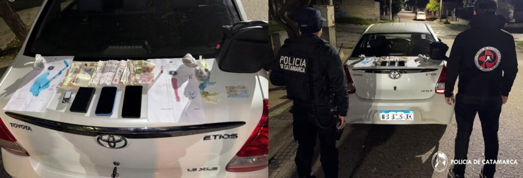 Policías detienen a una persona, secuestraron un automóvil, más de medio millón de pesos y sustancias estupefacientes en la Capital
