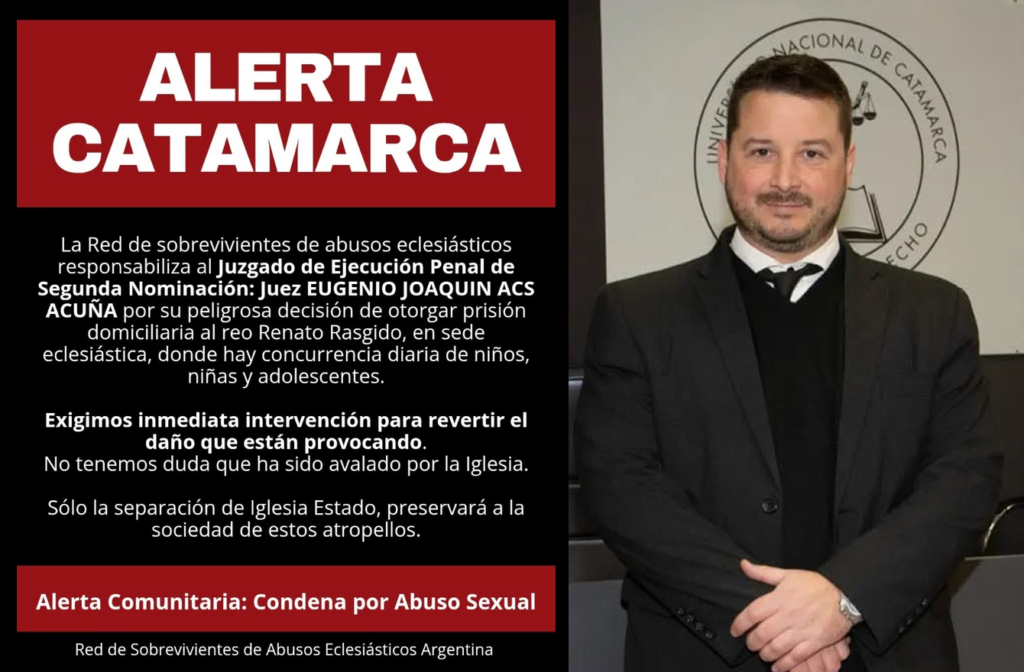 Alerta en Catamarca: la Red de Sobrevivientes repudió la prisión domiciliaria otorgada a Renato Rasgido