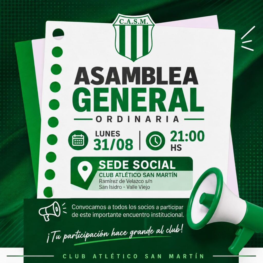 San Martín de El Bañado tendrá su Asamblea General Ordinaria y elegirá nuevas autoridades